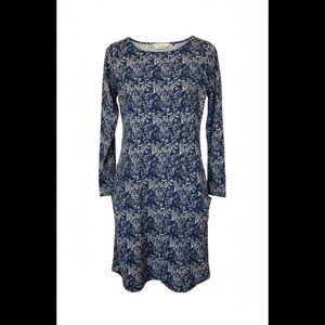 Skunkfunk Lyocell Navy White Patterned Long Sleeve Knee Length Tunic Dress S